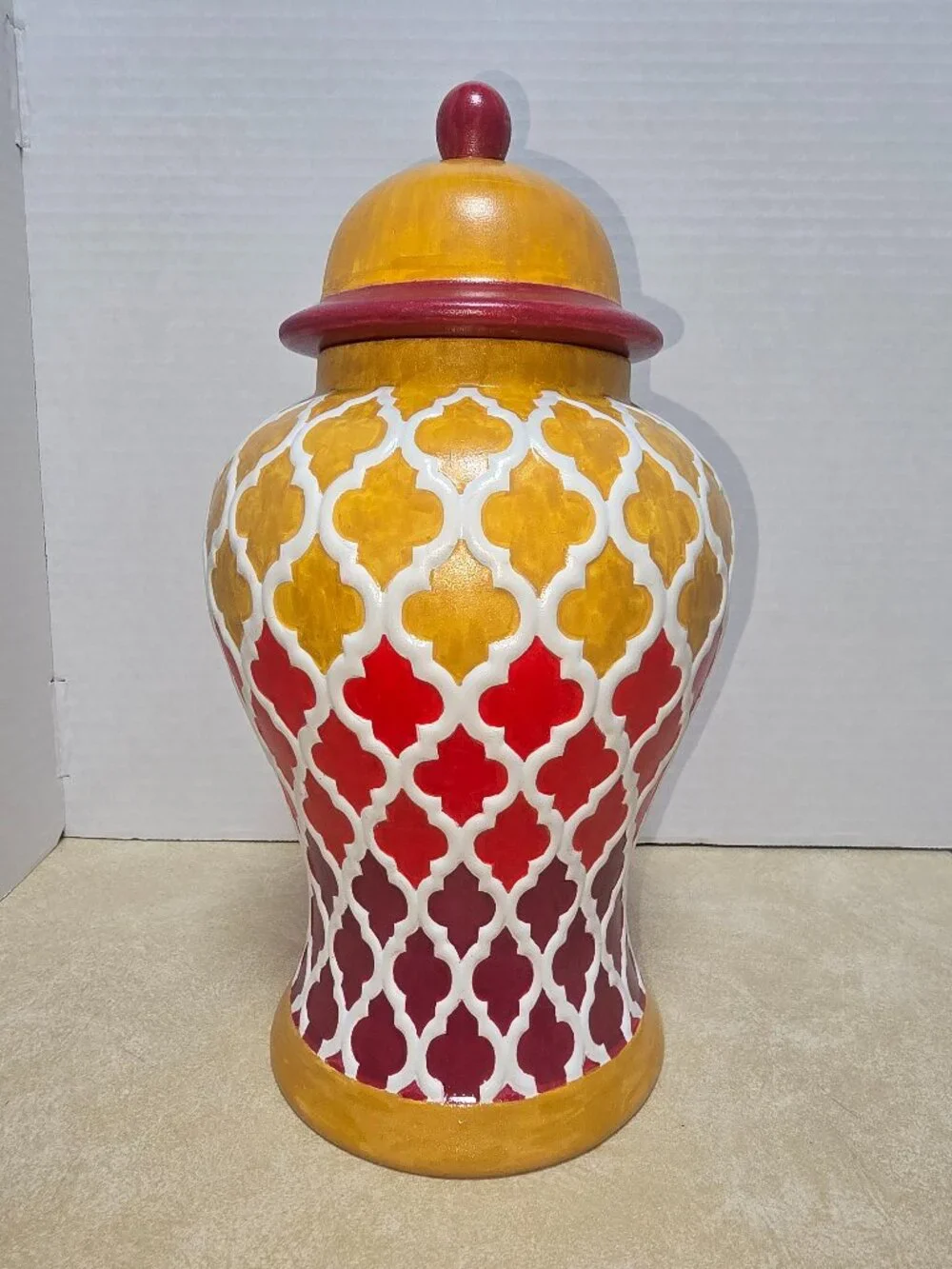 One of a Kind Hand Painted Embossed Jonathan Adler Designed Vase/Urn